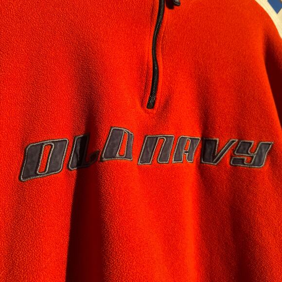 Y2K Orange & Navy Old Navy Quarter Zip Drawstring Fleece - Picture 2 of 7